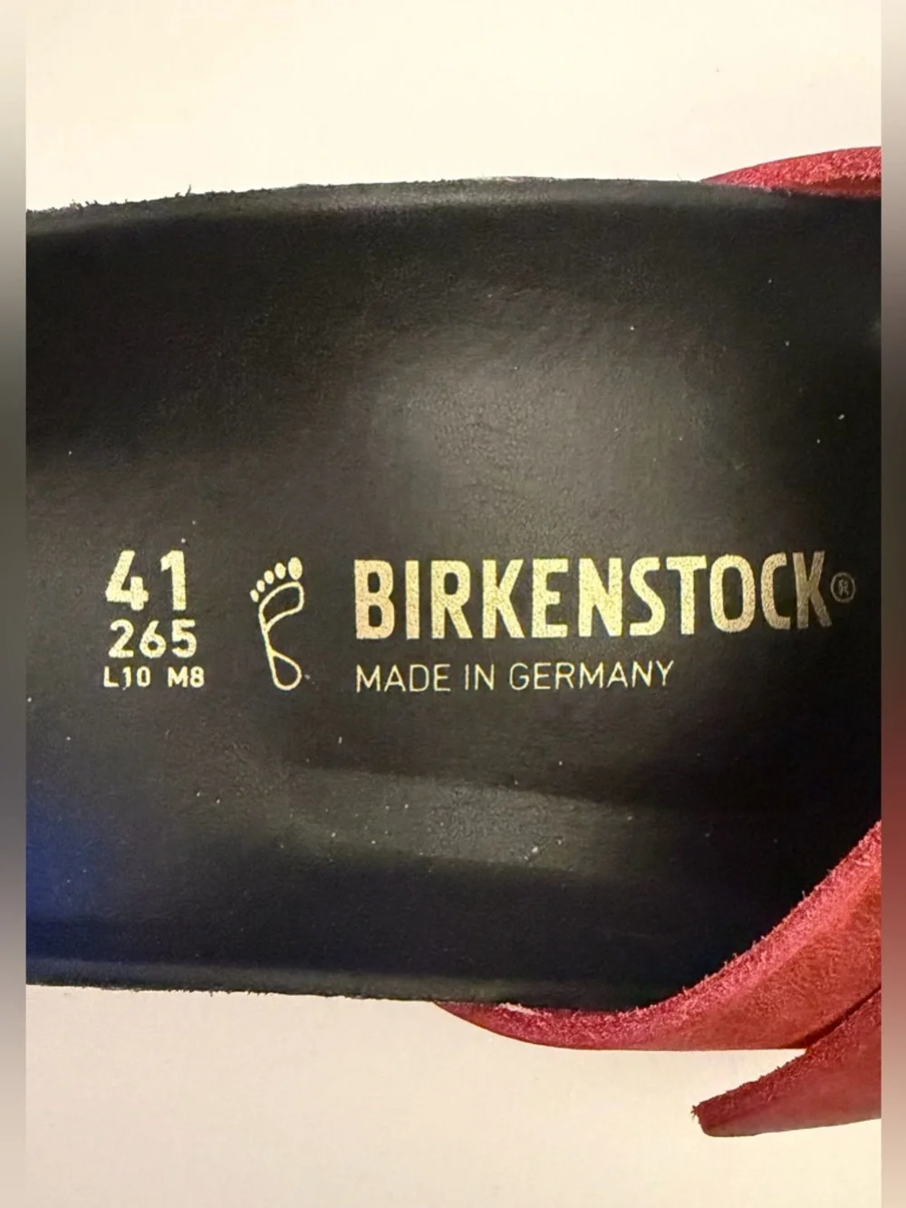 Birkenstock Madrid Red Leather Slide Sandals with Gold Buckles - Picture 9 of 9